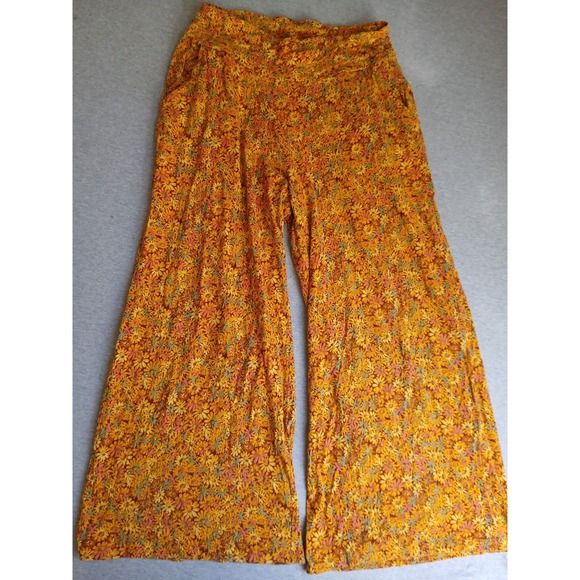 Toad&Co Pants - Toad Co Pants Medium Chaka Wide Leg Organic Cotton Floral Pull On Resort Beach